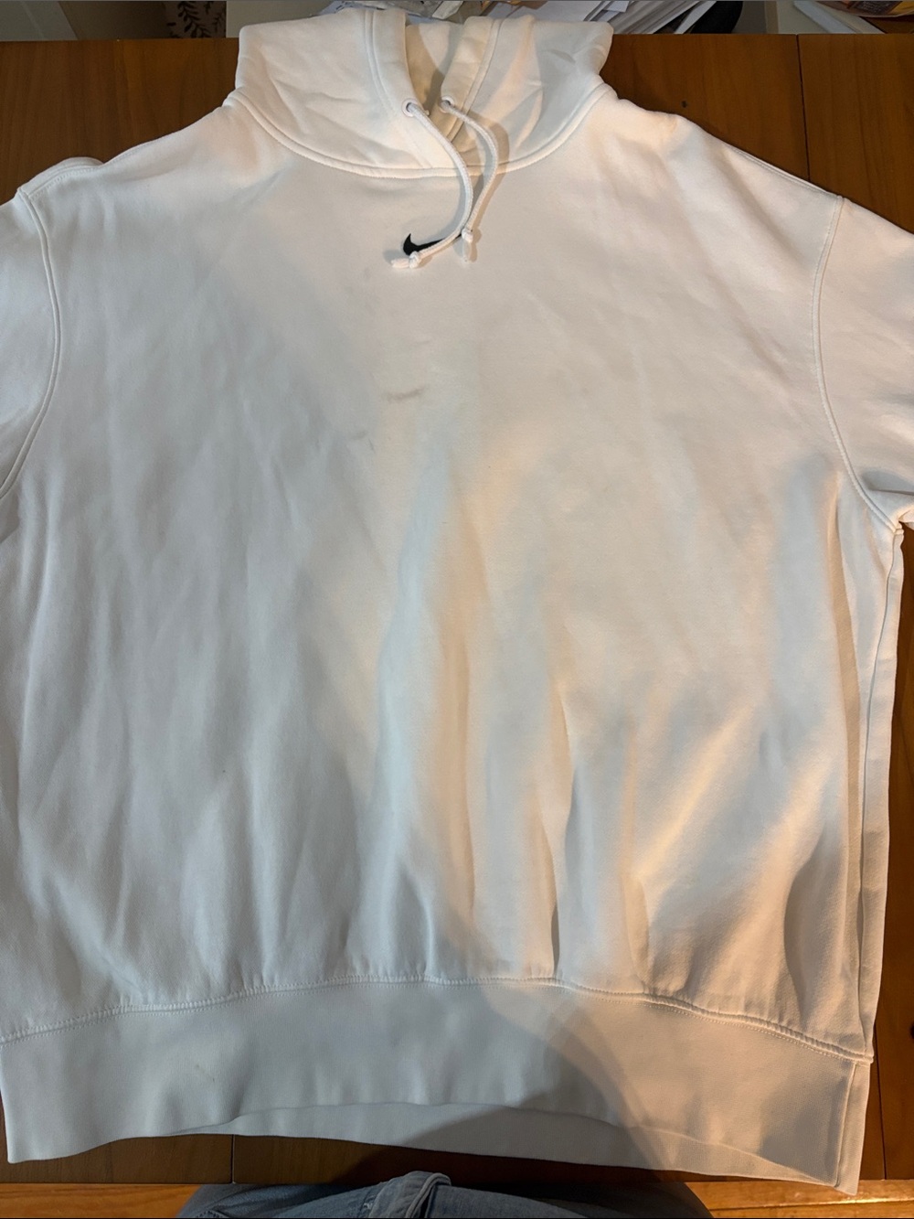 Nike White Hoodie with Small Black Swoosh